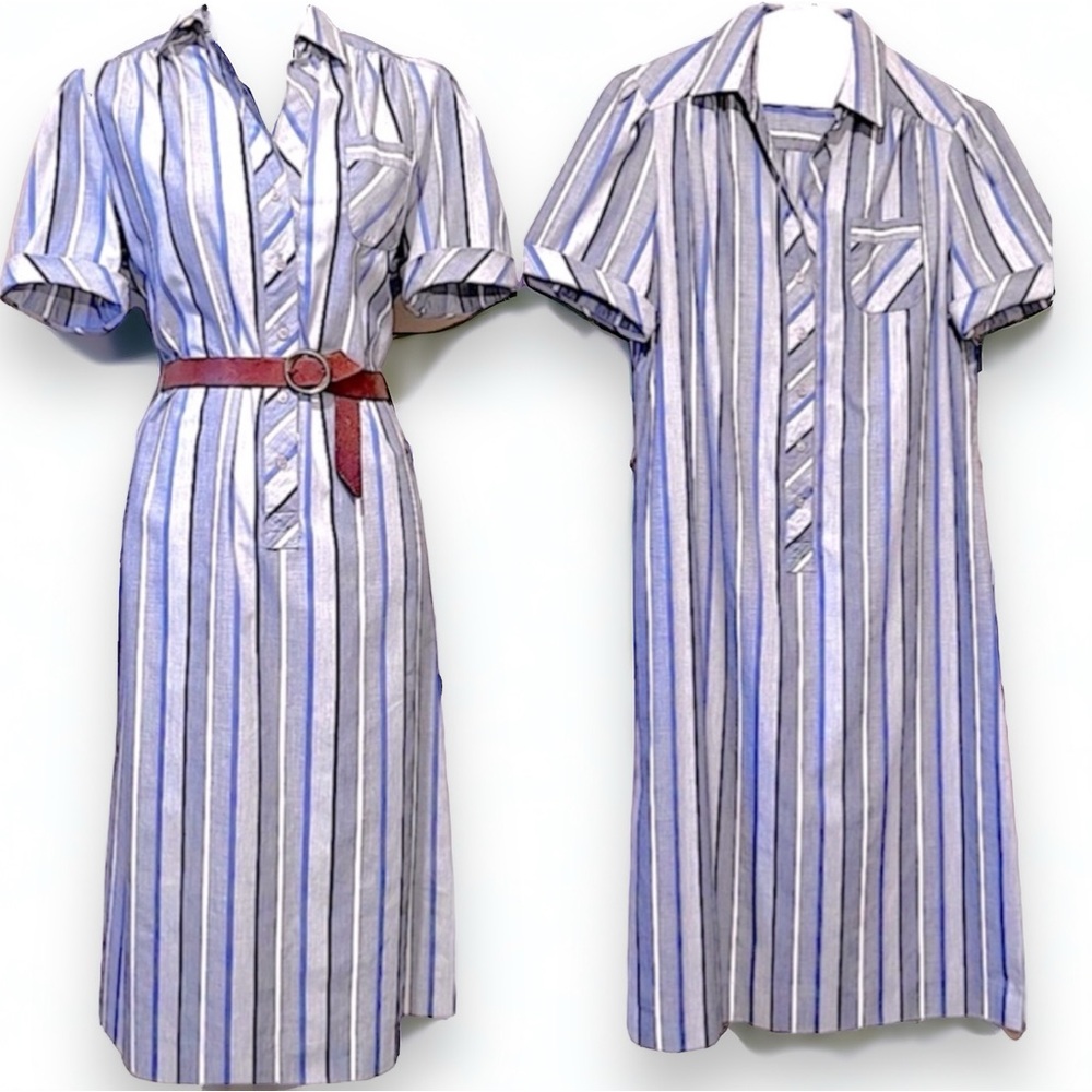 Vintage 70s Schrader Sport Striped Midi Shirt Dress